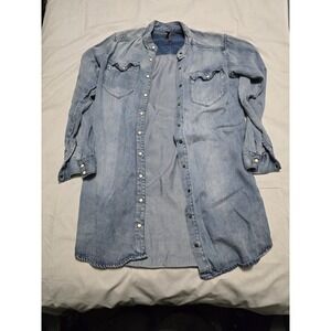 Stetson Shirt Womens XS Western Pearl Snap Longline Denim Top